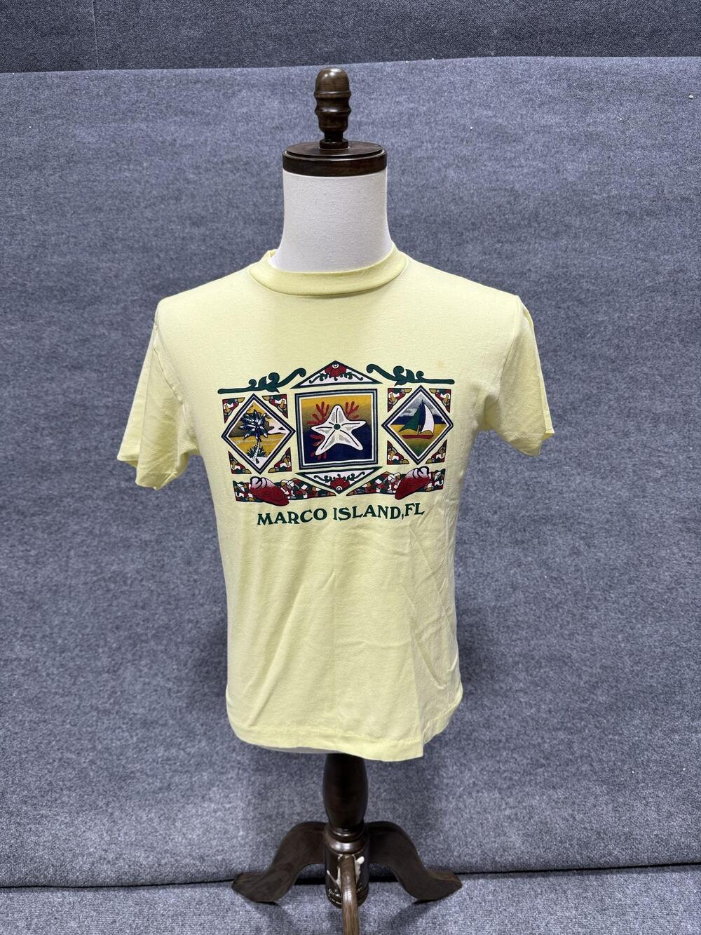 Vintage Tee Jays Marco Island FL Shirt Mens Medium Yellow Graphic T-Shirt Tee